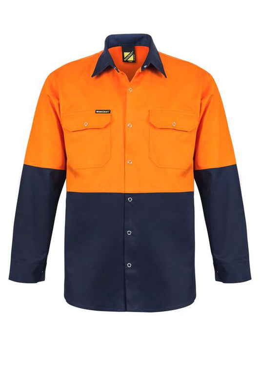 This product is made by Workcraft and distributed by B-Protected. The Hi Vis Long Sleeve Cotton Drill Industrial Laundry Shirt With Press Studs has the part number of NCC-WS3032
