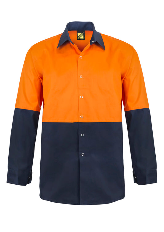 This product is made by Workcraft and distributed by B-Protected. The Hi Vis Long Sleeve Cotton Drill Food Industry Shirt with Press Studs has the part number of NCC-WS3035