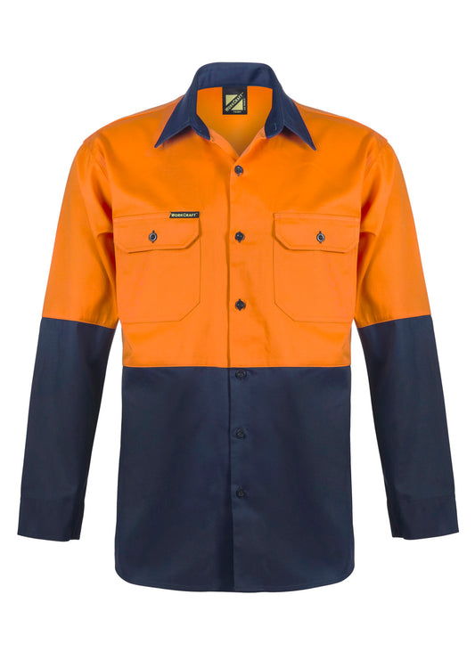 This product is made by Workcraft and distributed by B-Protected. The Hi Vis Long Sleeve Cotton Drill Shirt has the part number of NCC-WS3022