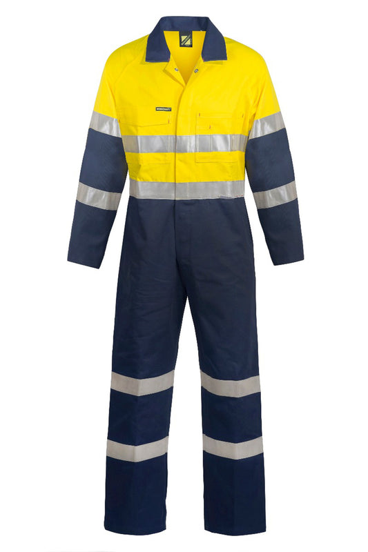 This product is made by Workcraft and distributed by B-Protected. The Day/Night Hi Vis Cotton Drill Coveralls With Industrial Wash Reflective Tape has the part number of NCC-WC3056