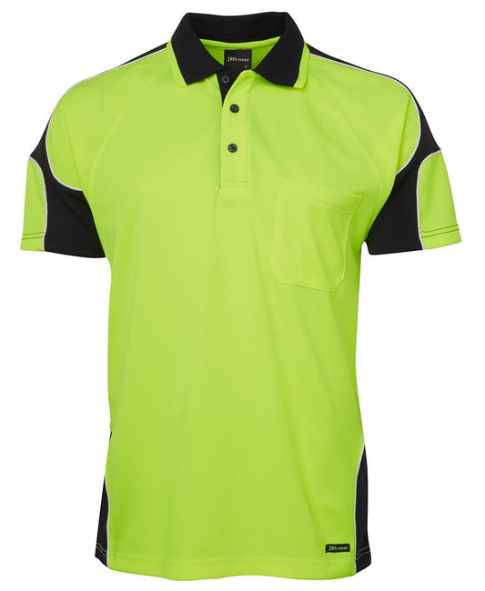This product is made by JBs Wear and distributed by B-Protected. The Hi Vis Short Sleeve Arm Panel Polo has the part number of JB6AP4S