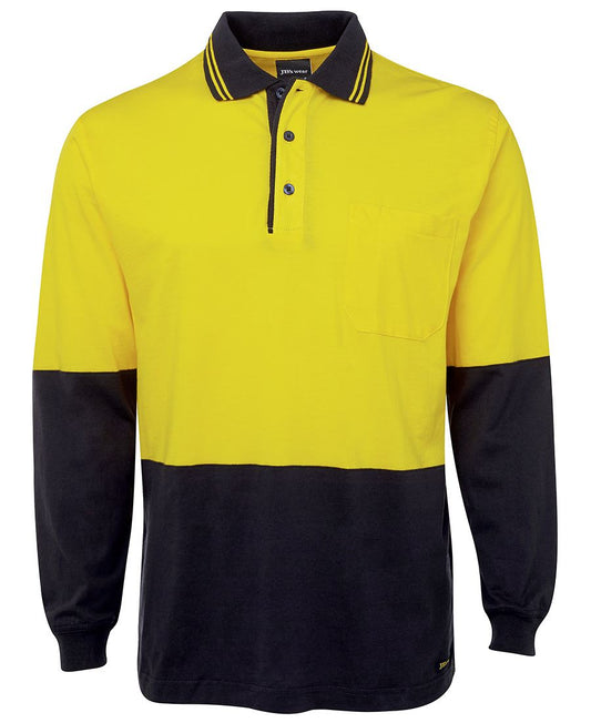 This product is made by JBs Wear and distributed by B-Protected. The Jbs Hivis Long Sleeve Cotton Polo has the part number of JB6CPHL