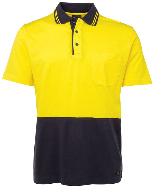 This product is made by JBs Wear and distributed by B-Protected. The Hivis Short Sleeve Cotton Polo Shirt has the part number of JB6CPHV