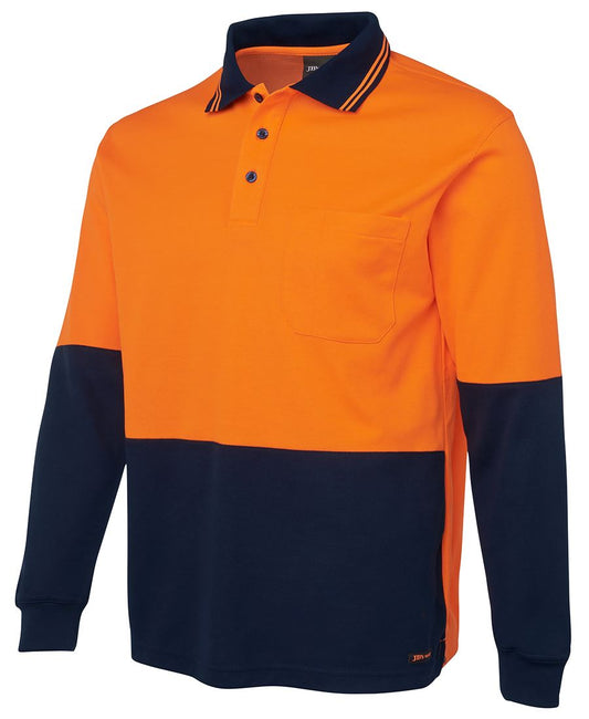 This product is made by JBs Wear and distributed by B-Protected. The Hi Vis Cotton Back Long Sleeve Polo has the part number of JB6HPL