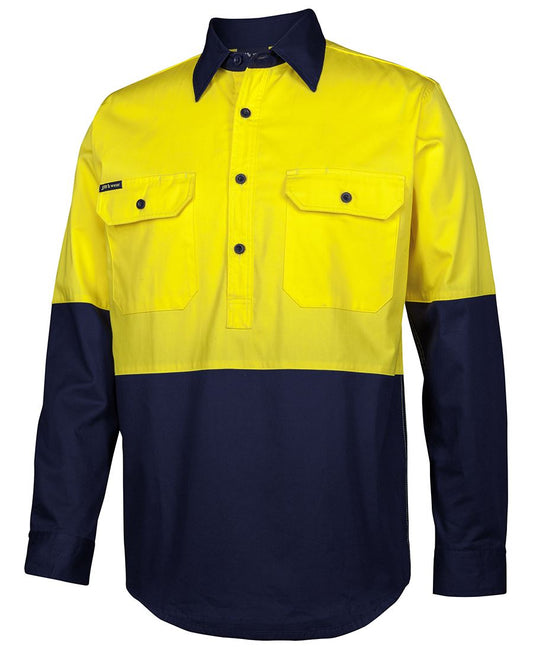 This product is made by JBs Wear and distributed by B-Protected. The Hi Vis Close Front Long Sleeve Shirt has the part number of JB6HVCS