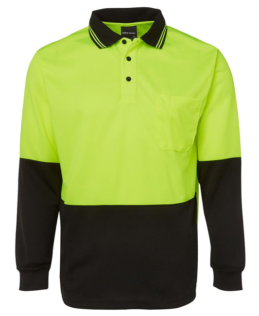 This product is made by JBs Wear and distributed by B-Protected. The Hi Vis Long Sleeve Polo Shirt has the part number of JB6HVPL