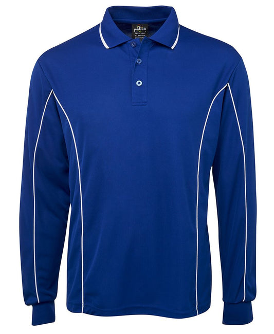 This product is made by JBs Wear and distributed by B-Protected. The Long Sleeve Piping Poly Polo has the part number of JB7PIPL