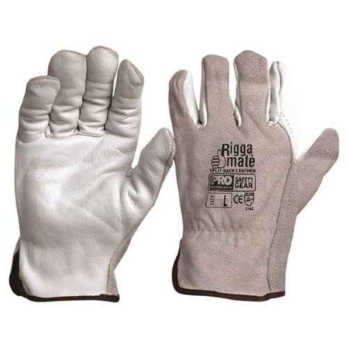 Riggamate Cow Grain Grey Split Back Riggers Gloves - made by PRO Choice