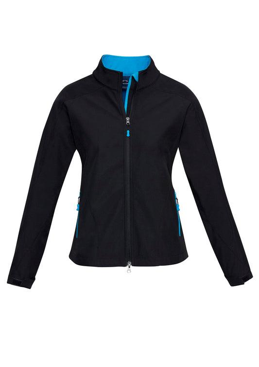 This product is made by Fashion Biz and distributed by B-Protected. The Ladies Geneva Softshell Jacket has the part number of BIZJ307L