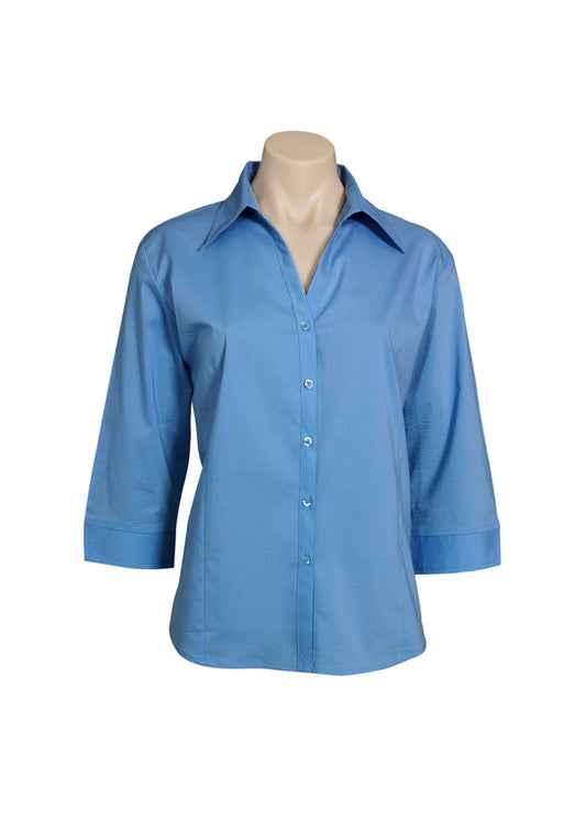 This product is made by Fashion Biz and distributed by B-Protected. The Ladies 3/4 Metro Shirt has the part number of BIZLB7300
