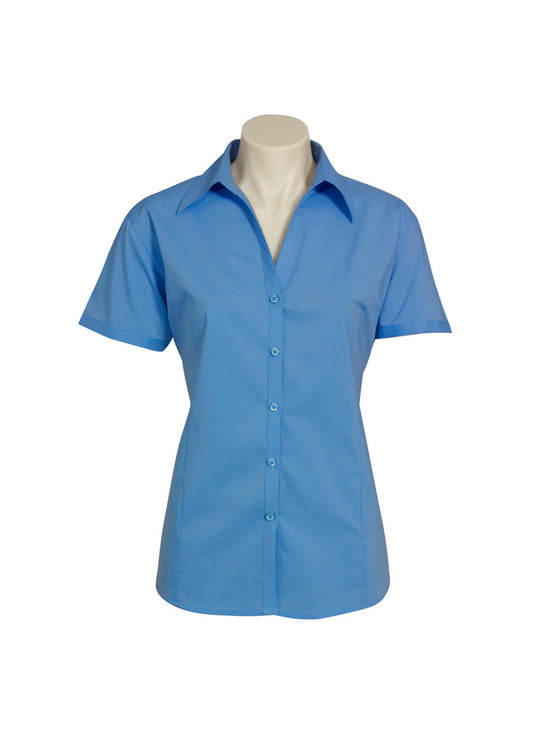 This product is made by Fashion Biz and distributed by B-Protected. The Ladies Short Sleeve Metro Shirt has the part number of BIZLB7301