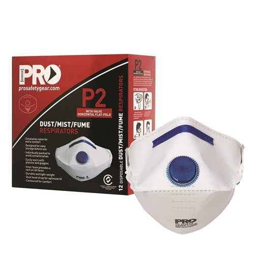 This product is made by PRO Choice and distributed by B-Protected. The P2 With Valve Flat Fold Dust Mask - Box of 12 has the part number of PROPC2122