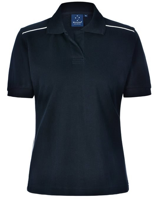 This product is made by AIW and distributed by B-Protected. The Ladies Cotton Piping Polo has the part number of AIWPS26