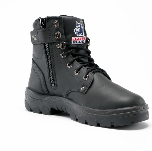 This product is made by Steel Blue and distributed by B-Protected. The Nitrile Argyle Zip Safety Boots has the part number of SB322152-WN-10