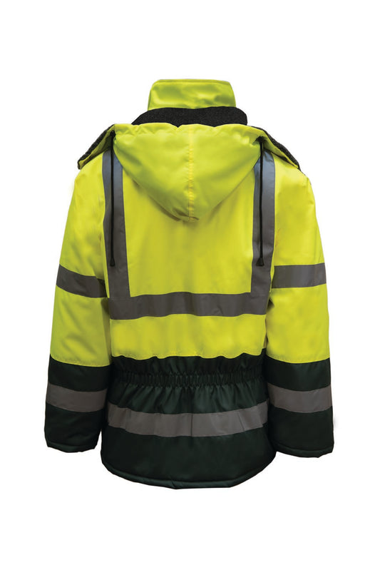 This product is made by Workcraft and distributed by B-Protected. The Green Yellow Freezer Jacket With Reflective Tape has the part number of NCC-WFJ001