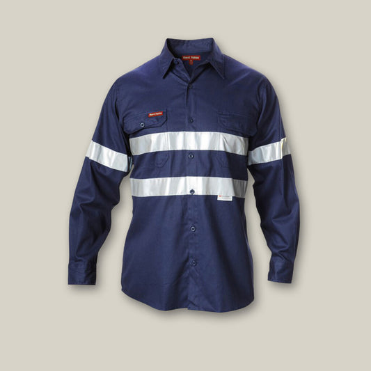 This product is made by Hard Yakka and distributed by B-Protected. The Hivis/ref Tape Long Sleeve Shirt has the part number of Y07227