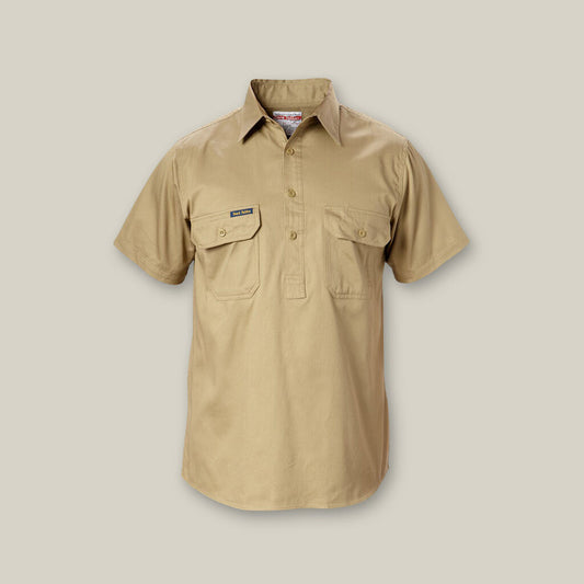 This product is made by Hard Yakka and distributed by B-Protected. The Drill Closed Front Short Sleeve Shirt has the part number of Y07540