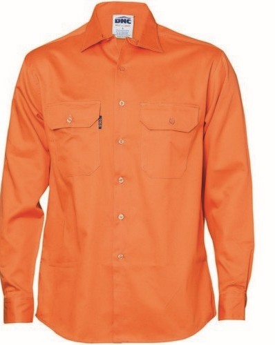 Cotton Drill Hi Vis Long Sleeve Shirt - made by DNC