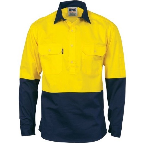 Hi Vis Light Weight Drill Long Sleeve Closed Front Shirt - made by DNC
