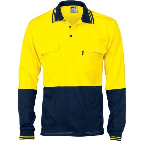 Long Sleeve Hivis Cotton 2 Pocket Polo - made by DNC