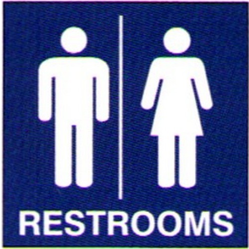 150x150mm Blue White Engraved Restrooms Sign - made by Signage