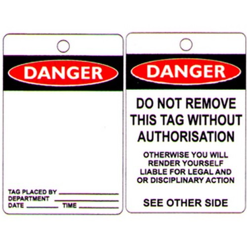 Pack of 100 100x1Danger Tag insert Own Message - made by Signage