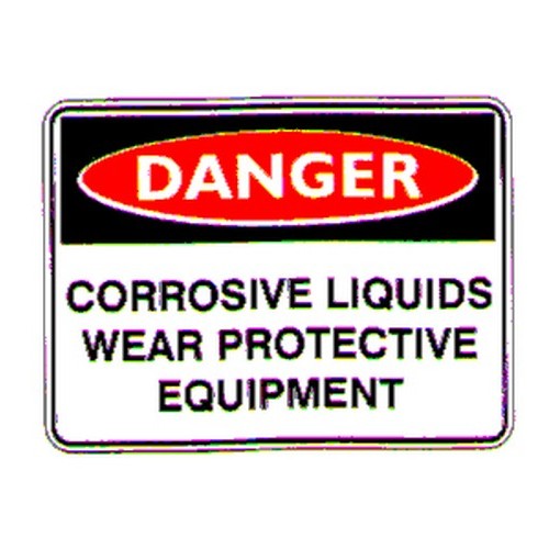 Metal 450x600mm Danger Corrosive Liquid Wear Protective Equipment Sign - made by Signage