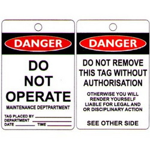 Pack of 100 100x1Danger Tag Do Not OperateMaint.Dept - made by Signage