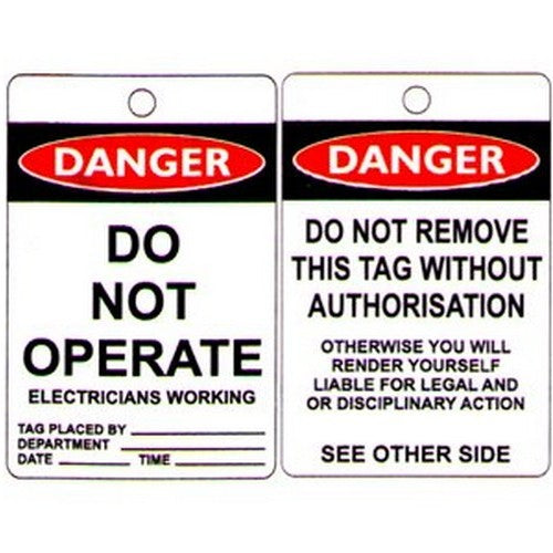 Pack of 100 100x150mm Danger Tag Do Not OperateElect.Dept - made by Signage
