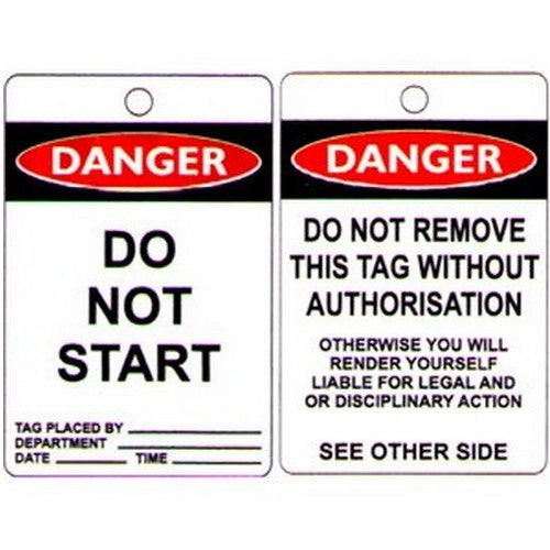 Pack of 100 100x1Danger Tag Do Not Start - made by Signage