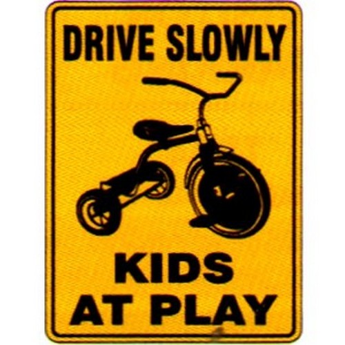 Metal 300x450mm Drive Slowly Kids At Play Sign - made by Signage