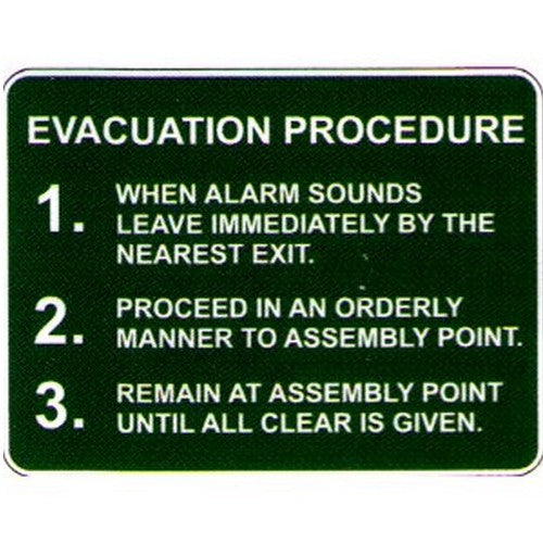 Plastic 450x300mm Evacuation Procedure Sign - made by Signage