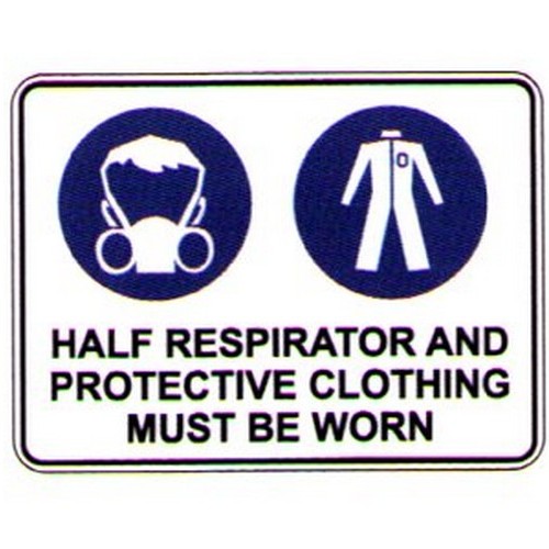 Metal 450x600mm Half Respir. & Prot. Clothing Sign - made by Signage