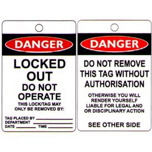 Pack of 100 100x150mm Danger Tag Locked Out Do - made by Signage