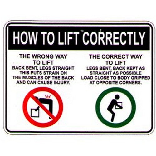 Metal 300x450mm How To Lift Correctly. Sign - made by Signage