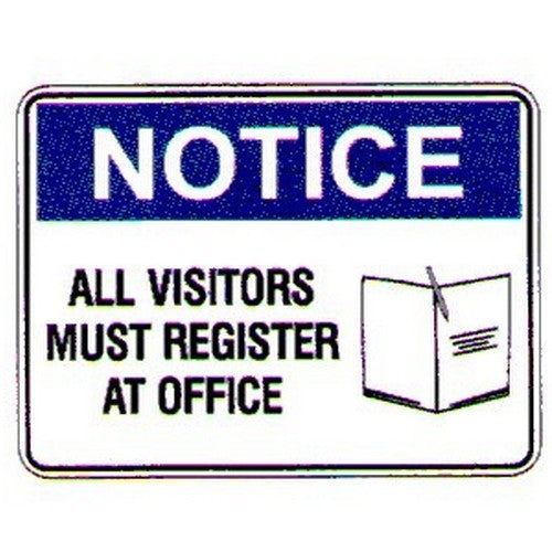 Metal 450x600mm Notice All Visitors Must Etc Sign - made by Signage
