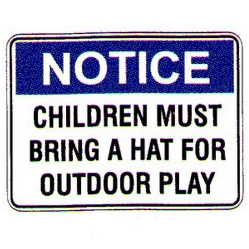 Metal 225x300mm Notice Children Must Bring Hat Sign - made by Signage