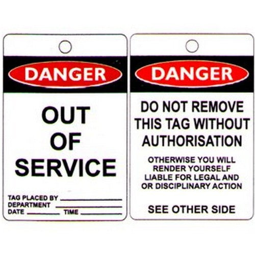 Pack of 100 100x150mm Danger Tag Out Of Service - made by Signage
