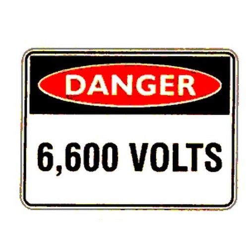 Class 1 Reflective Metal 600x450mm Danger 6600 Volts Sign - made by Signage