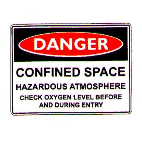 150x2Self Stick Danger Confined Space Check Oxygen Label - made by Signage