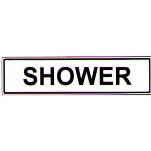 Self Stick 200x50mm Shower Label Black On White - made by Signage
