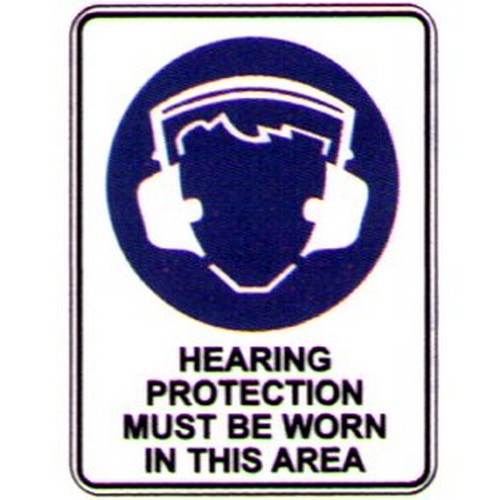 150x2Self Stick Picto Hearing Protection Label - made by Signage