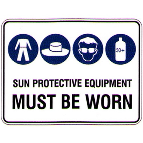 Metal 450x600mm Sun Protection Must Be worn Sign - made by Signage