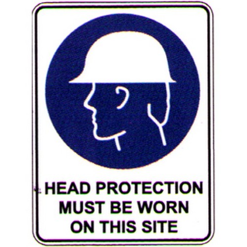 Metal 450x600mm Picto Head Protection SITE Sign - made by Signage