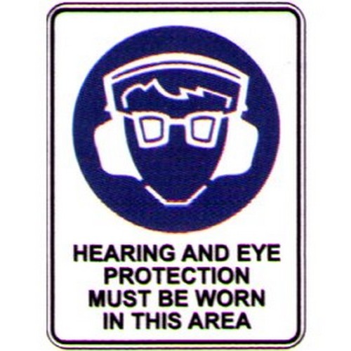 Plastic 450x300mm Picto Hearing & Eye Prot Sign - made by Signage