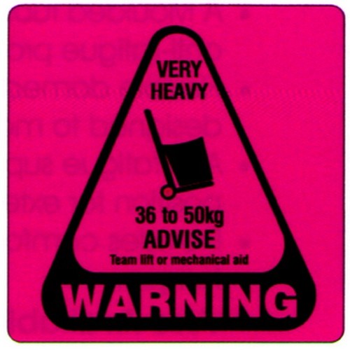 Roll of 500 76x73mm 36 to 50 Kg Very Heavy Weight Label - made by Signage