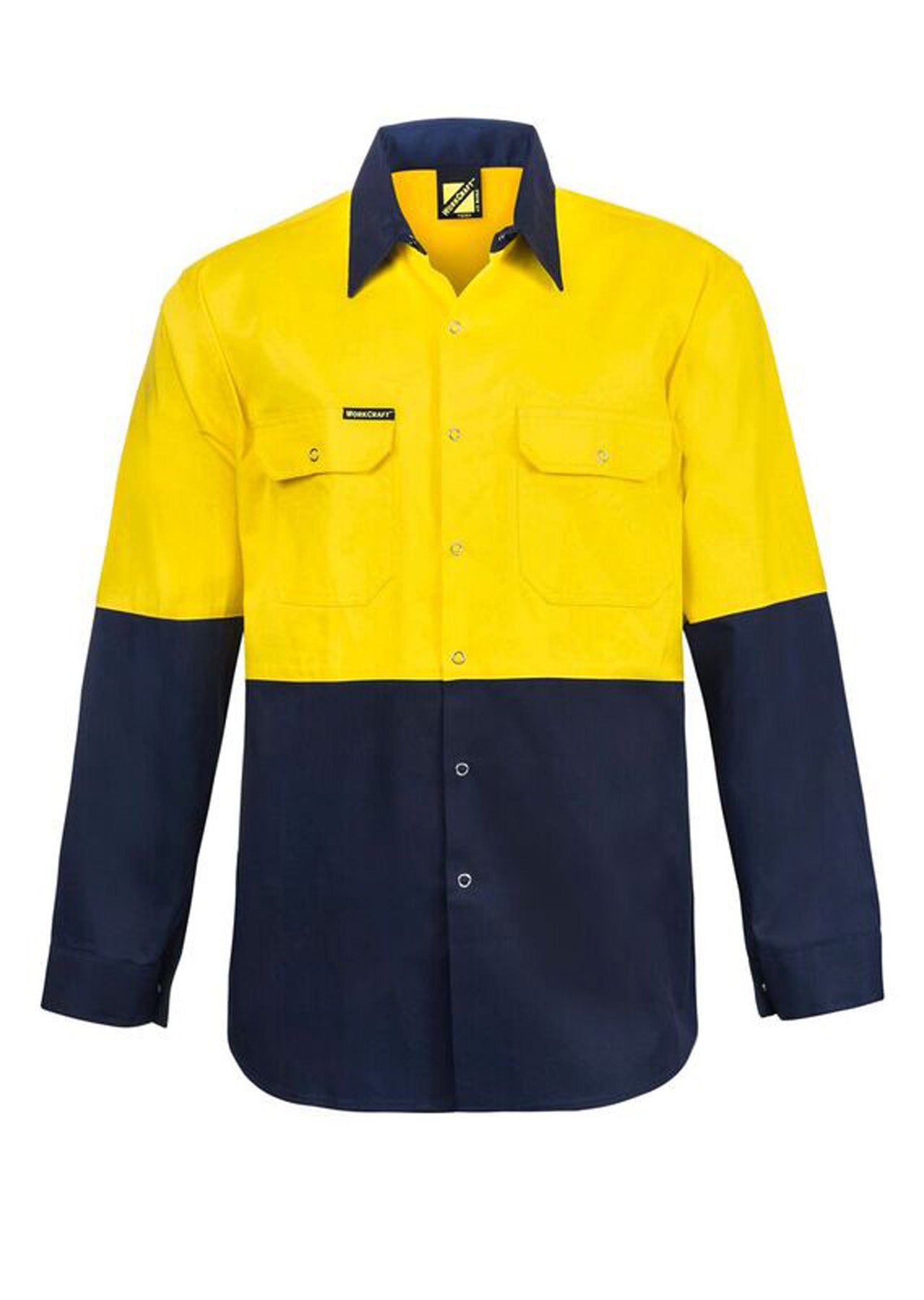 Hi Vis Long Sleeve Cotton Drill Industrial Laundry Shirt With Press Studs - made by Workcraft
