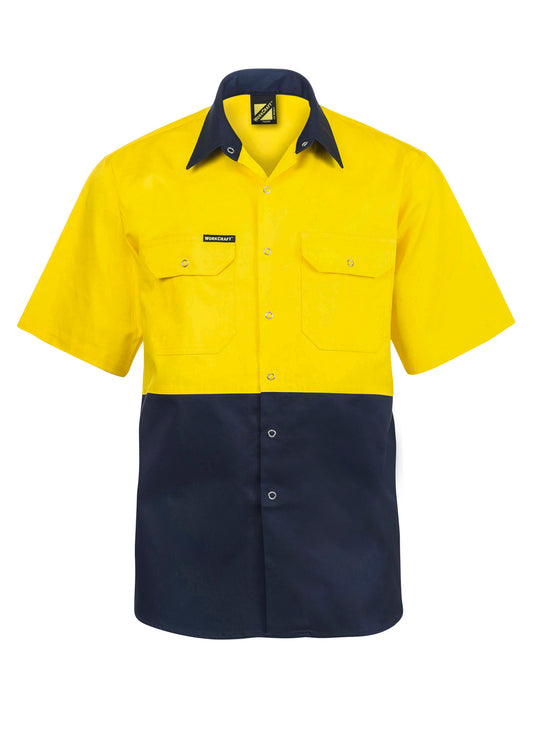 Hi Vis Short Sleeve Cotton Drill Industrial Laundry Shirt - made by Workcraft