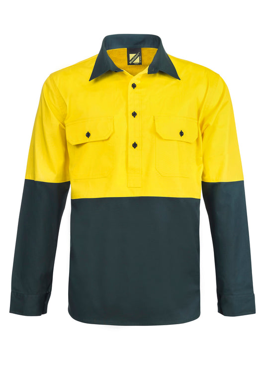 2 Tone Half Placket Shirt With Vent - made by Workcraft