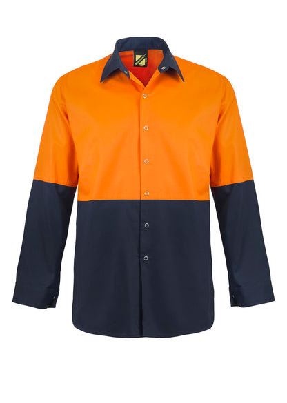 Lightweight Hi Vis Long Sleeve Vented Cotton Drill Food Industry Shirt with Press Studs and Spare Pockets - made by Workcraft